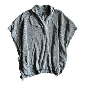 ALYA Gray Knit Shawl Collar Poncho Sweater M